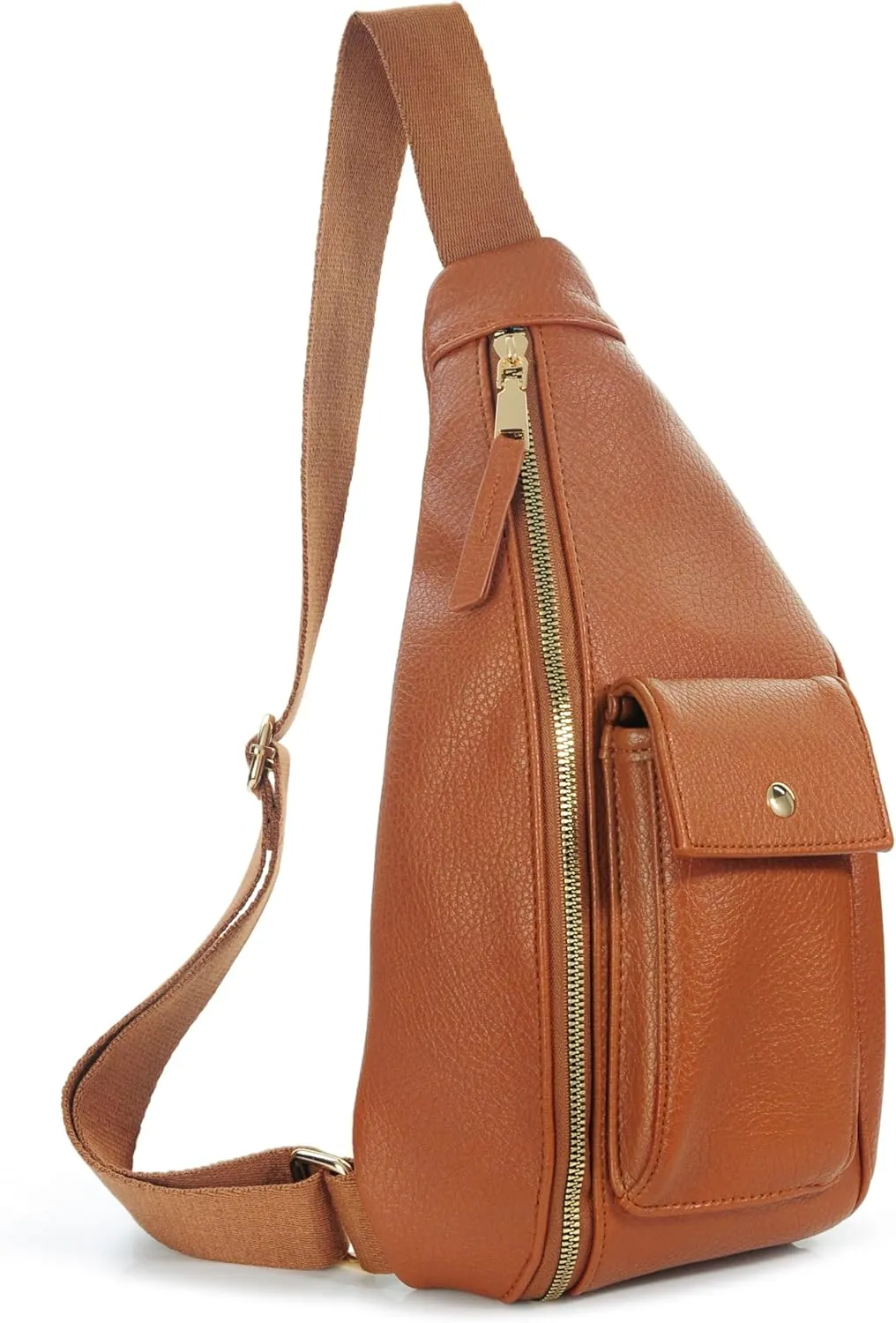 HOXIS Women's Sling Bag Vegan Leather Fanny Packs Crossbody bag with Adjusttable Shoulder Strap Chest Bag for Travel (Orange-brown)