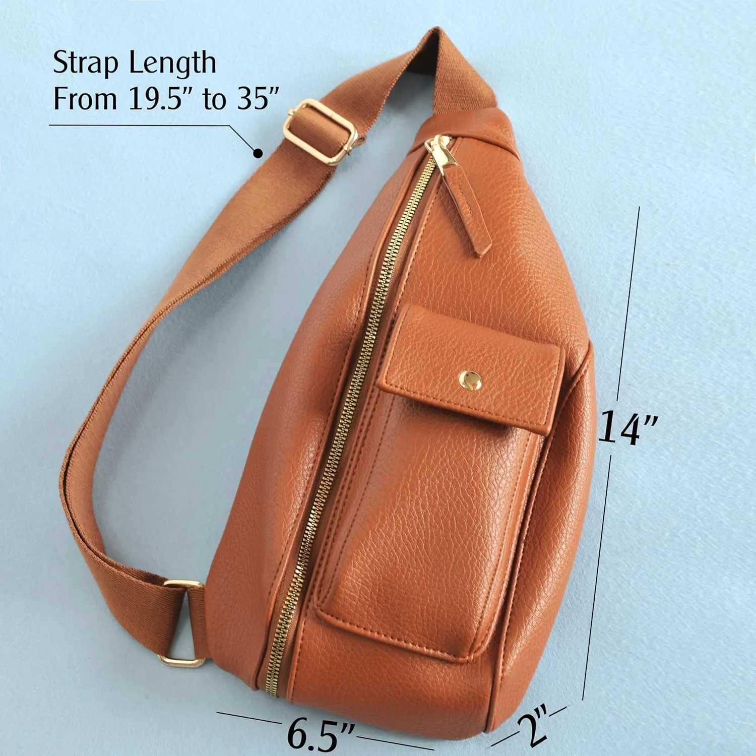HOXIS Women's Sling Bag Vegan Leather Fanny Packs Crossbody bag with Adjusttable Shoulder Strap Chest Bag for Travel (Orange-brown)
