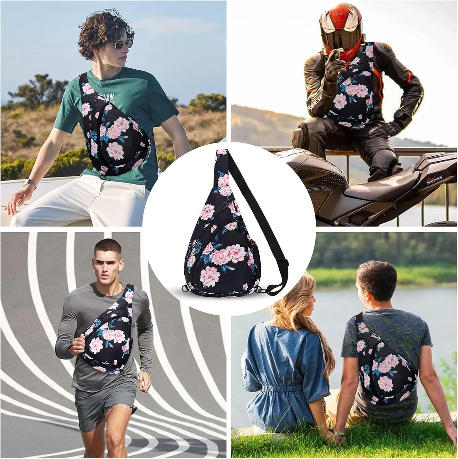 HUA ANGEL Crossbody Sling Bag for Men & Women Lightweight Waterproof Chest Shoulder Bag for Travel Hiking & Everyday Use