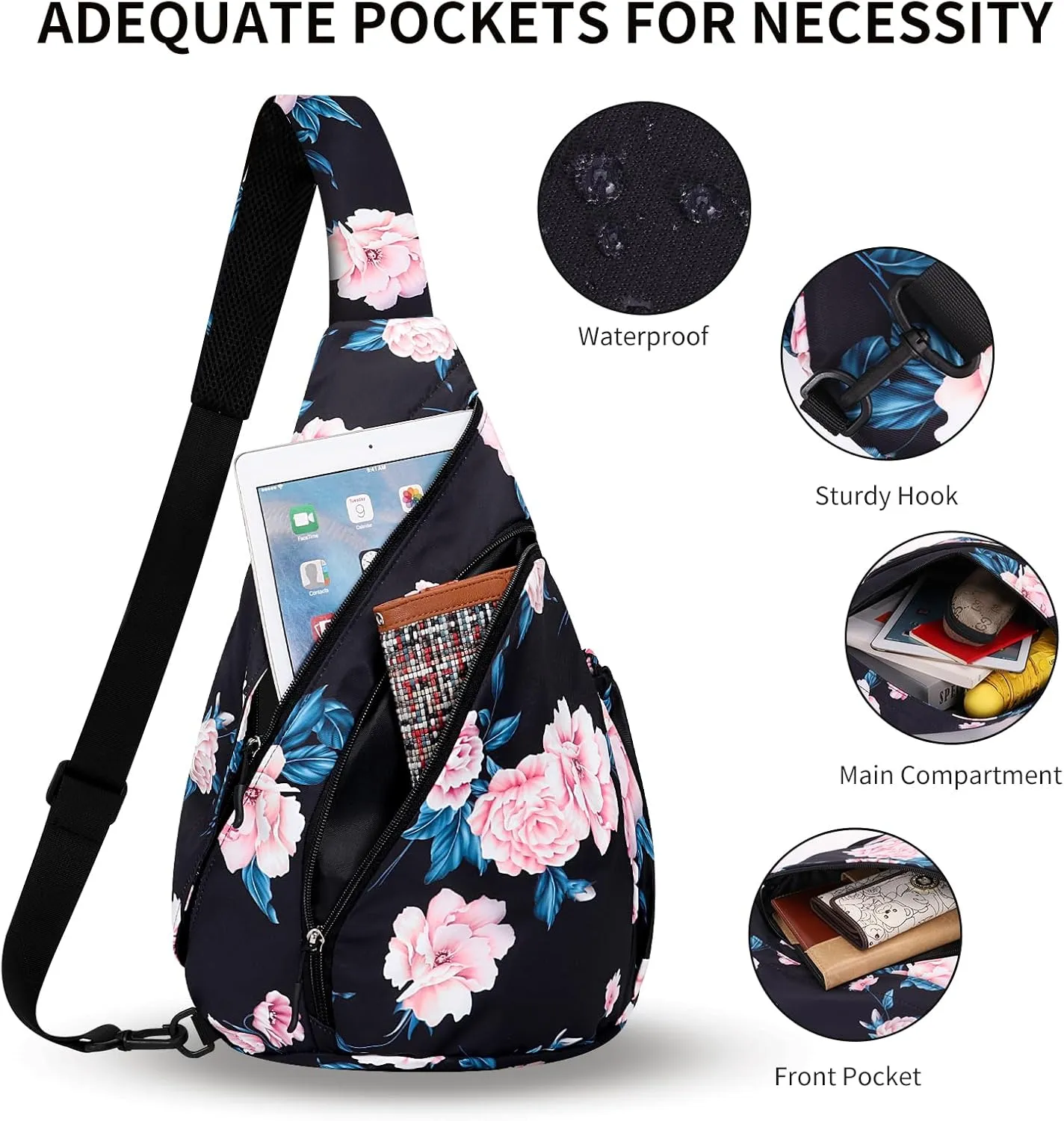 HUA ANGEL Crossbody Sling Bag for Men & Women Lightweight Waterproof Chest Shoulder Bag for Travel Hiking & Everyday Use