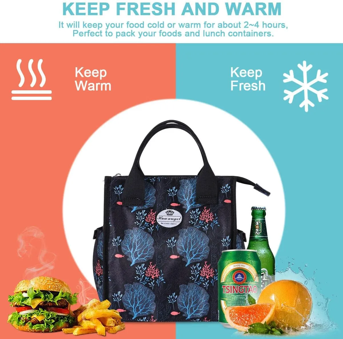 HUA ANGEL Insulated Lunch Bag, Leakproof Crossbody Lunch Tote Bag Thermal Cooler Bag Food Sack Handbags for Beach Work Picnic