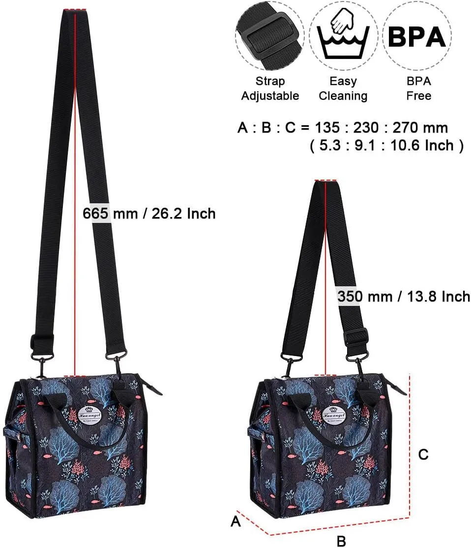 HUA ANGEL Insulated Lunch Bag, Leakproof Crossbody Lunch Tote Bag Thermal Cooler Bag Food Sack Handbags for Beach Work Picnic