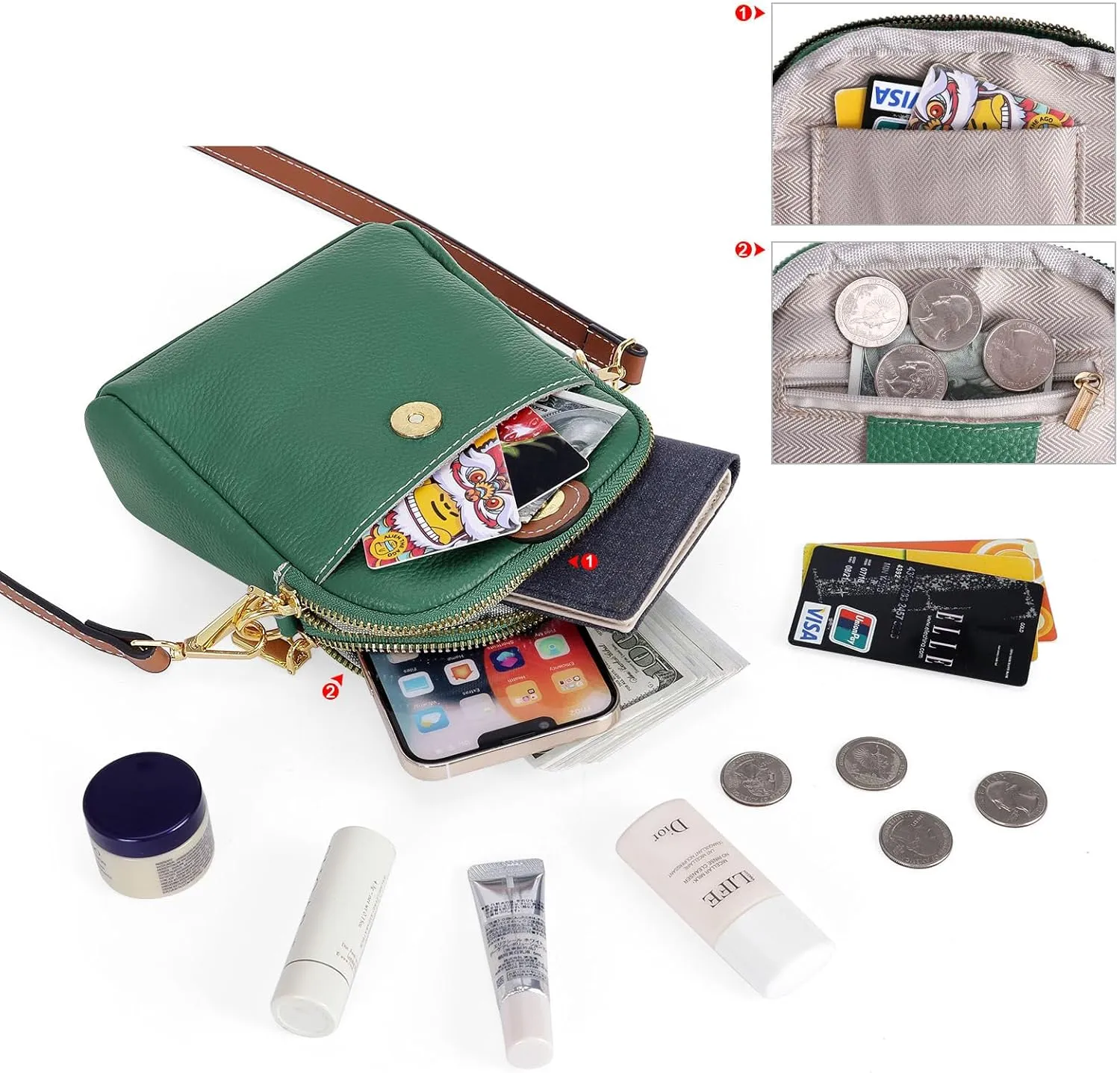 HUA ANGEL Small Crossbody Bag for Women, Soft Leather Travel Crossbody Mini Shoulder Cellphone Purses Messenger Satchel Bag