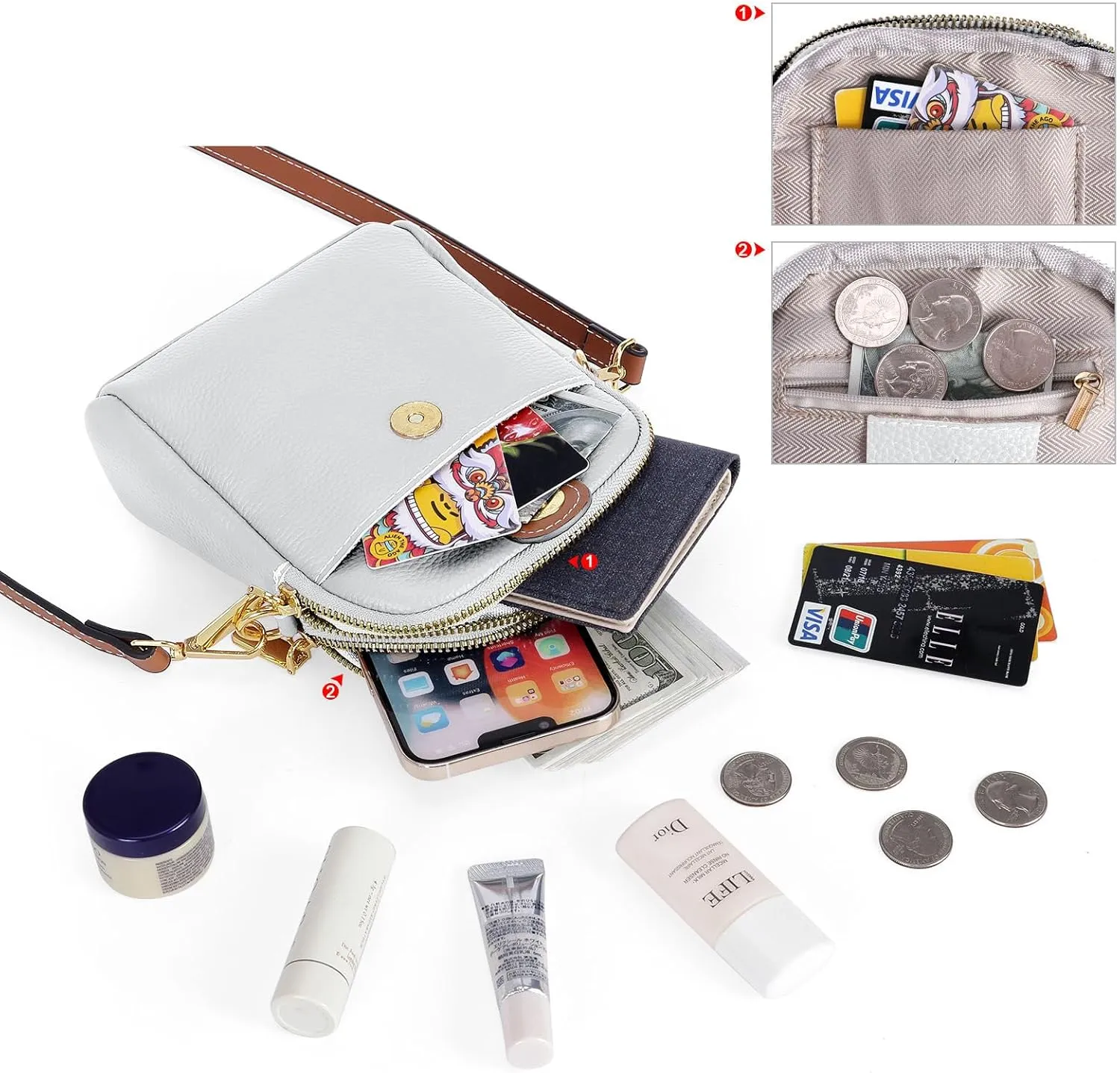 HUA ANGEL Small Crossbody Bag for Women, Soft Leather Travel Crossbody Mini Shoulder Cellphone Purses Messenger Satchel Bag