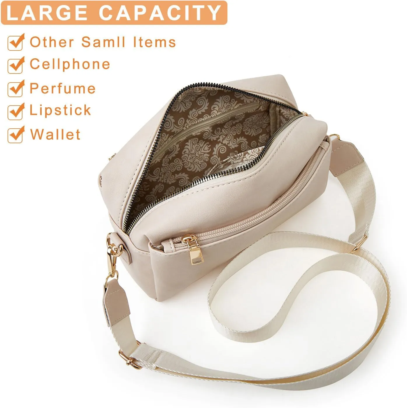 HUA ANGEL Small Crossbody Bags for Women Leather Cellphone Shoulder Handbags Triple Zip Satchel Purse with Adjustable Strap