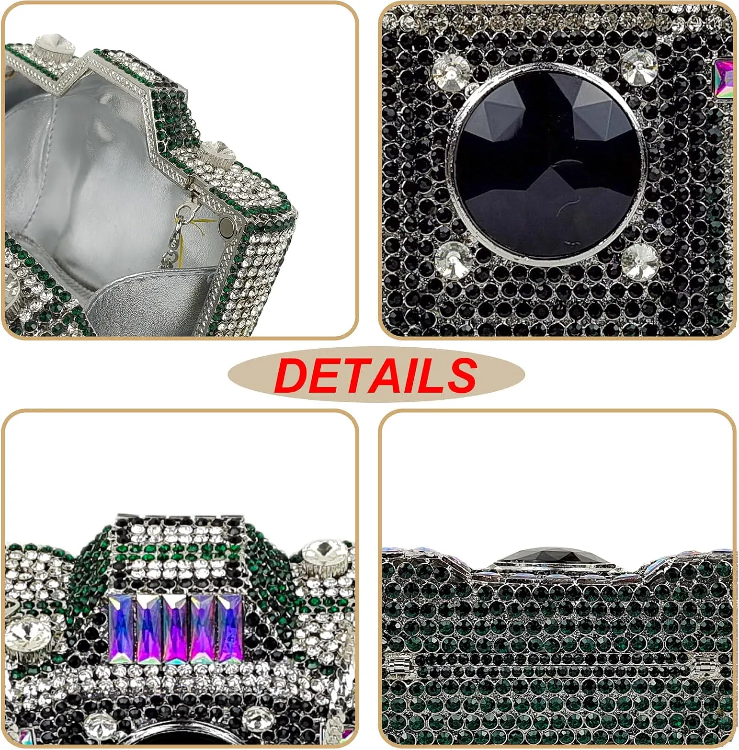HUANG ZHUANG Cute Camera Shape Crystal Clutch Purse Mini Rhinestone Evening Bag Wedding Handbag Party Women Purse