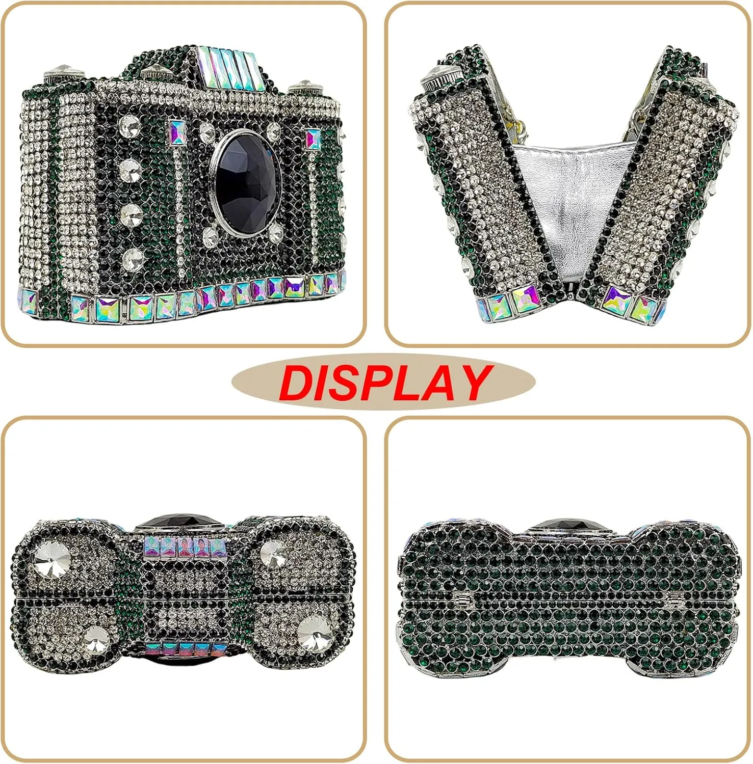 HUANG ZHUANG Cute Camera Shape Crystal Clutch Purse Mini Rhinestone Evening Bag Wedding Handbag Party Women Purse