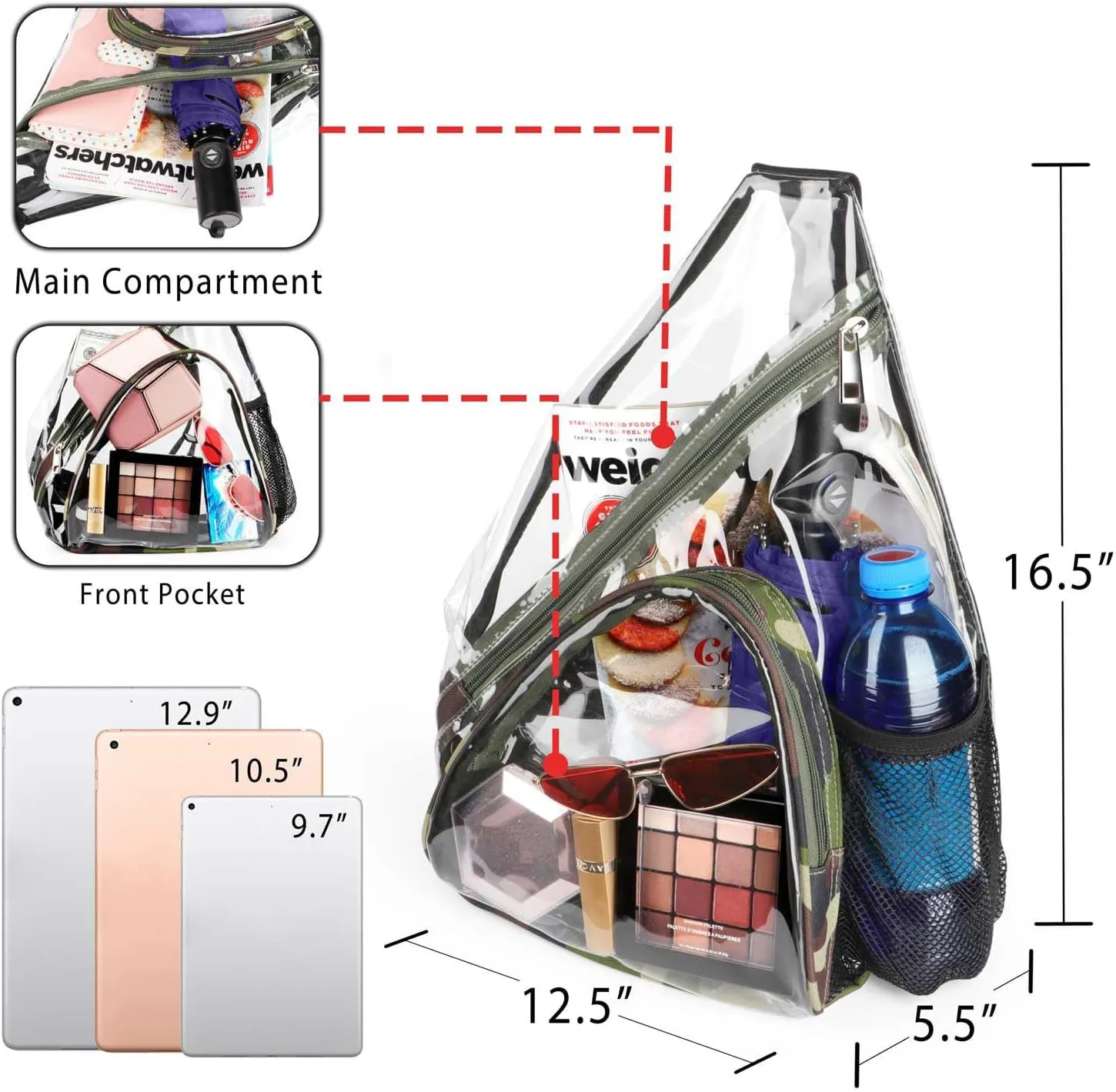 HULISEN Clear Sling Bag, Clear Bag Stadium Approved, Transparent Shoulder Crossbody Backpack Chest Casual Daypack
