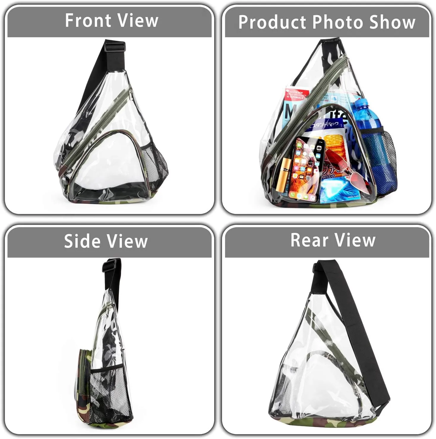 HULISEN Clear Sling Bag, Clear Bag Stadium Approved, Transparent Shoulder Crossbody Backpack Chest Casual Daypack