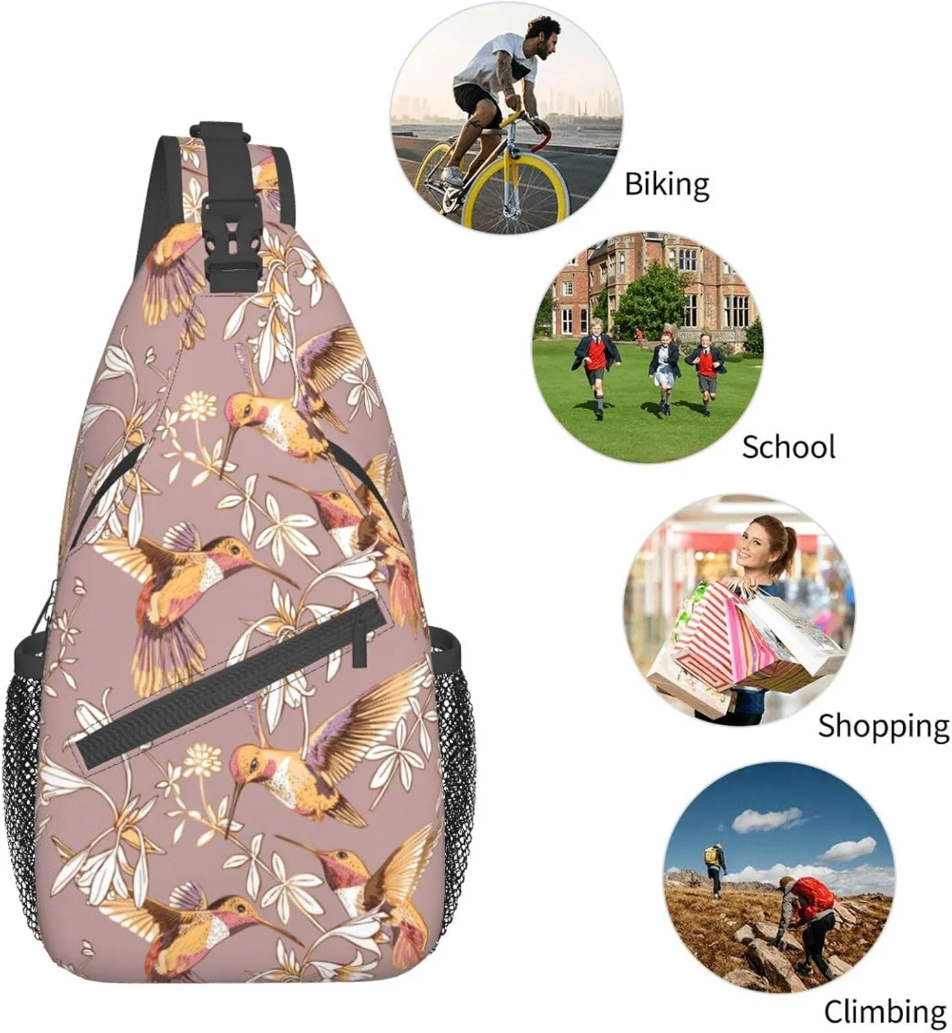Hummingbird Sling Backpack Chest Bag Crossbody Shoulder Bag Gym Cycling Travel Hiking Daypack For Men Women