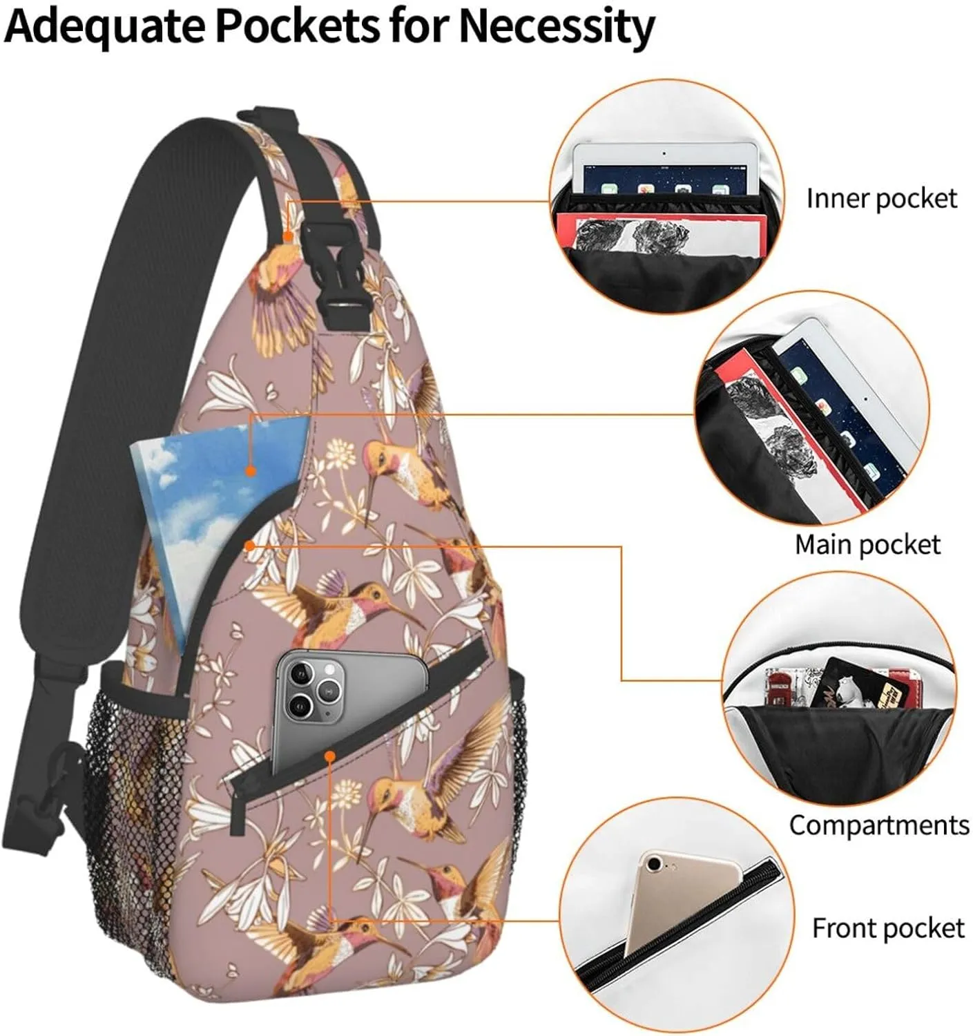 Hummingbird Sling Backpack Chest Bag Crossbody Shoulder Bag Gym Cycling Travel Hiking Daypack For Men Women
