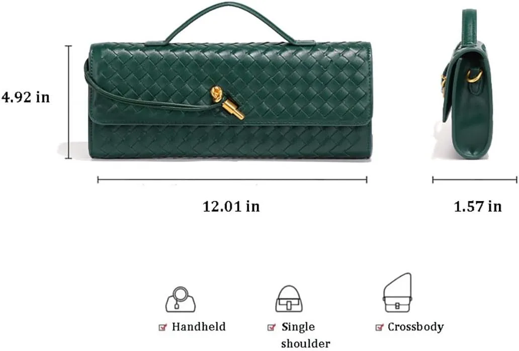 Huralona Evening Clutch Bag Woven Crossbody Handbag Square Box with Detachable Chain PU Leather Shoulder Bag for Women