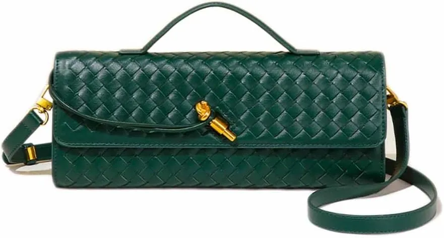 Huralona Evening Clutch Bag Woven Crossbody Handbag Square Box with Detachable Chain PU Leather Shoulder Bag for Women