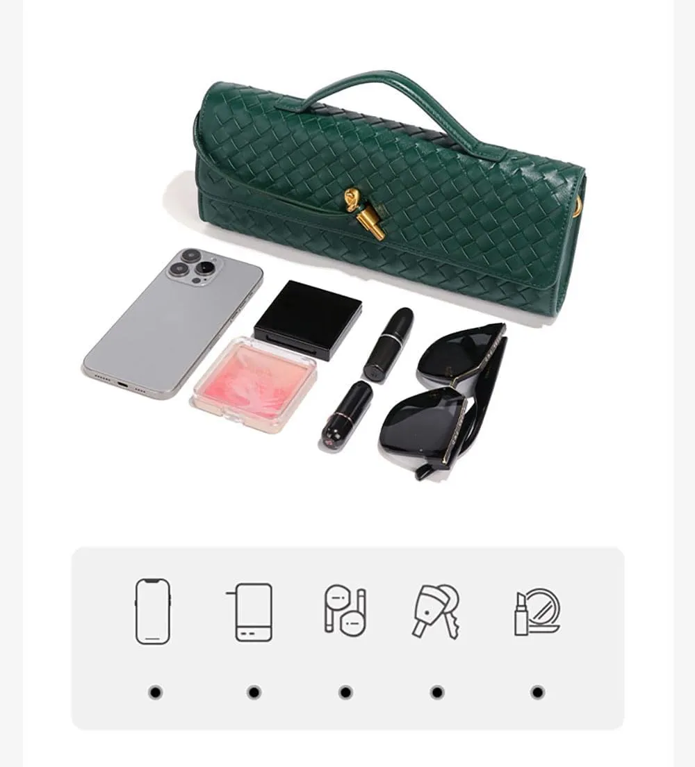 Huralona Evening Clutch Bag Woven Crossbody Handbag Square Box with Detachable Chain PU Leather Shoulder Bag for Women