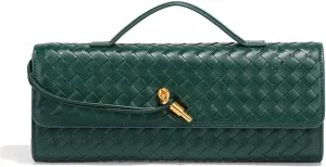 Huralona Evening Clutch Bag Woven Crossbody Handbag Square Box with Detachable Chain PU Leather Shoulder Bag for Women