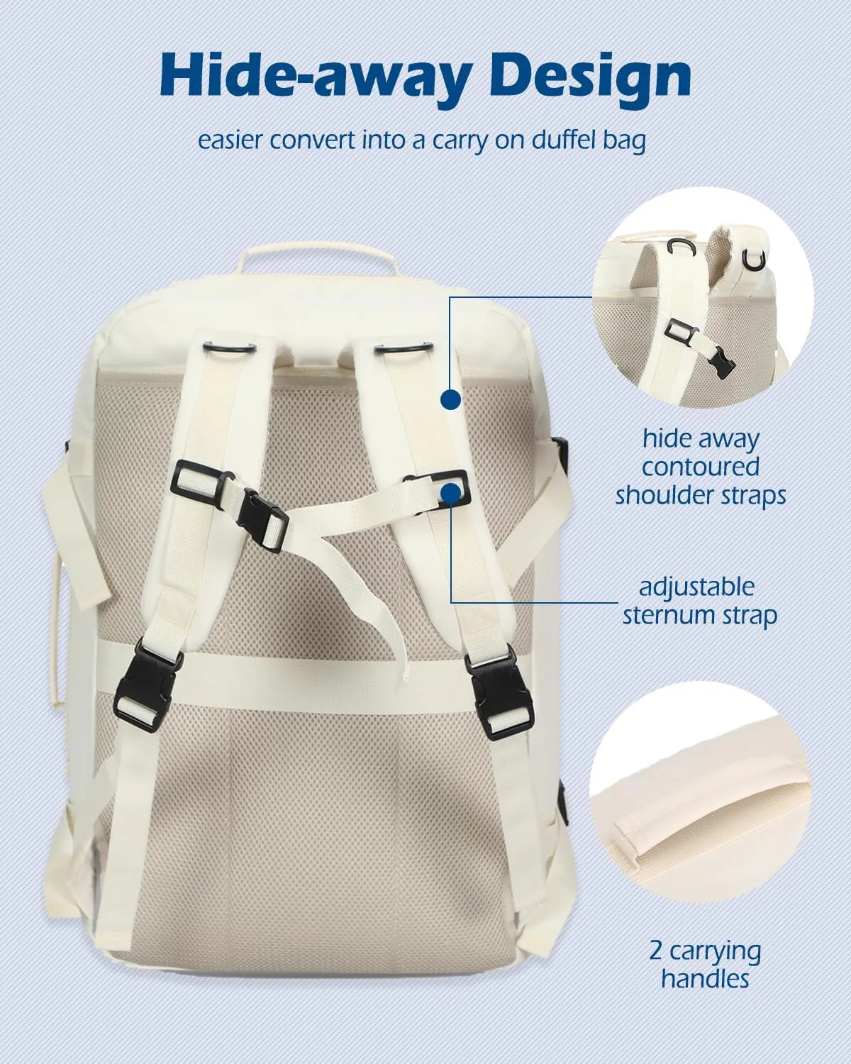 Hynes Eagle Carry on Backpack 38L Large Travel Backpack for Women Flight Approved Weekender Bag Laptop Backpack Men 15 inches Beige