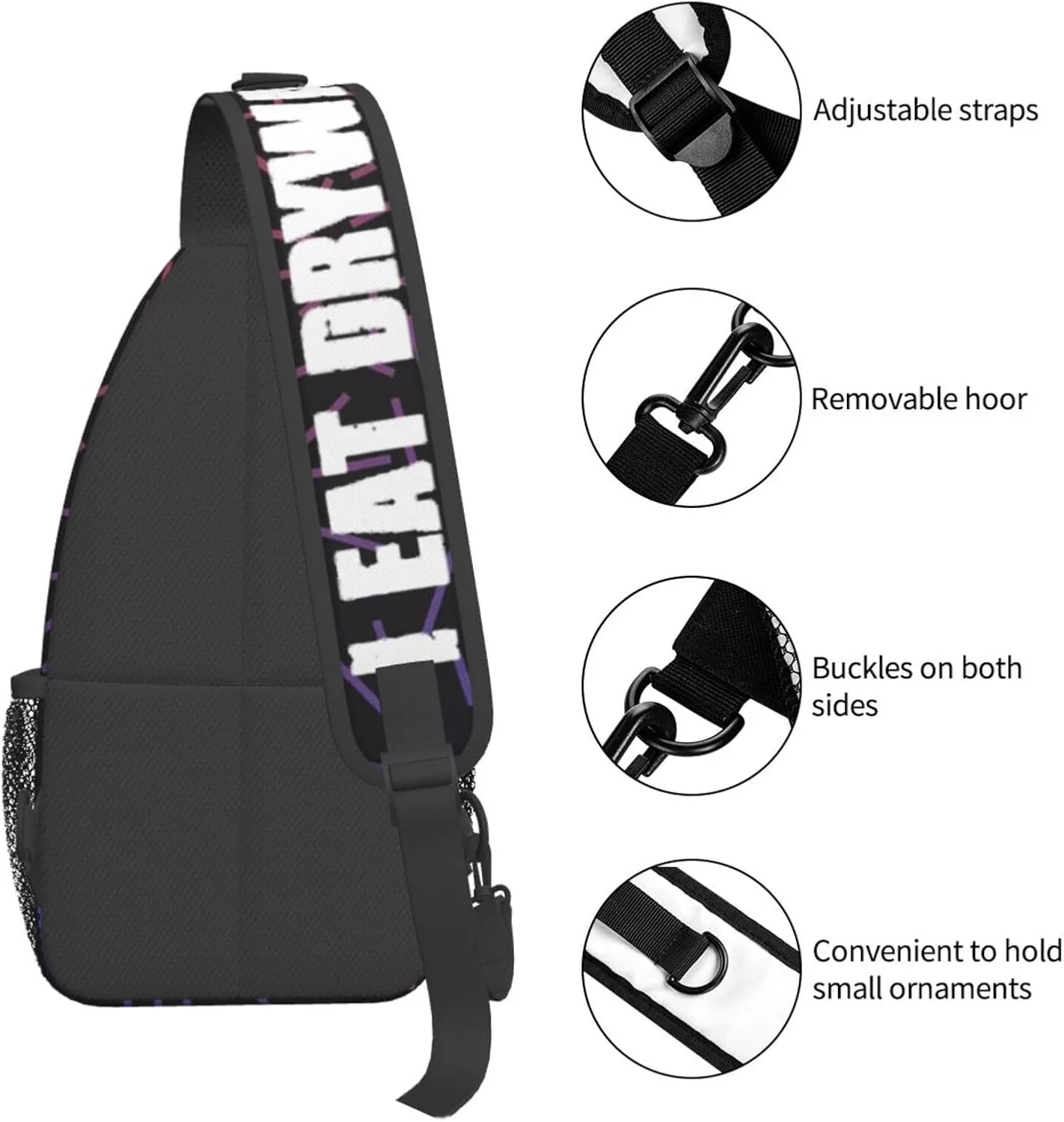 I Eat Dryingleide Small Crossbody Backpack Sling Bag For Men Women Mini One Shoulder Chest Bags Gym Sport Travel Hiking Daypack