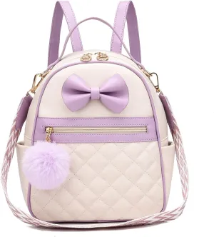 I IHAYNER Cute Little Backpack Purse with Bow Mini Backpack Fashion Vegan Leather Pompom Backpack Shoulder Bag for Girls Purple