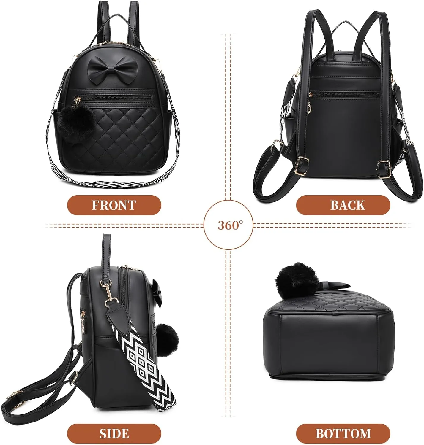 I IHAYNER Cute Little Backpack Purse with Bow Mini Backpack for Girls Teen Vegan Leather Pom Backpack Shoulder Bag for Women Pure Beige