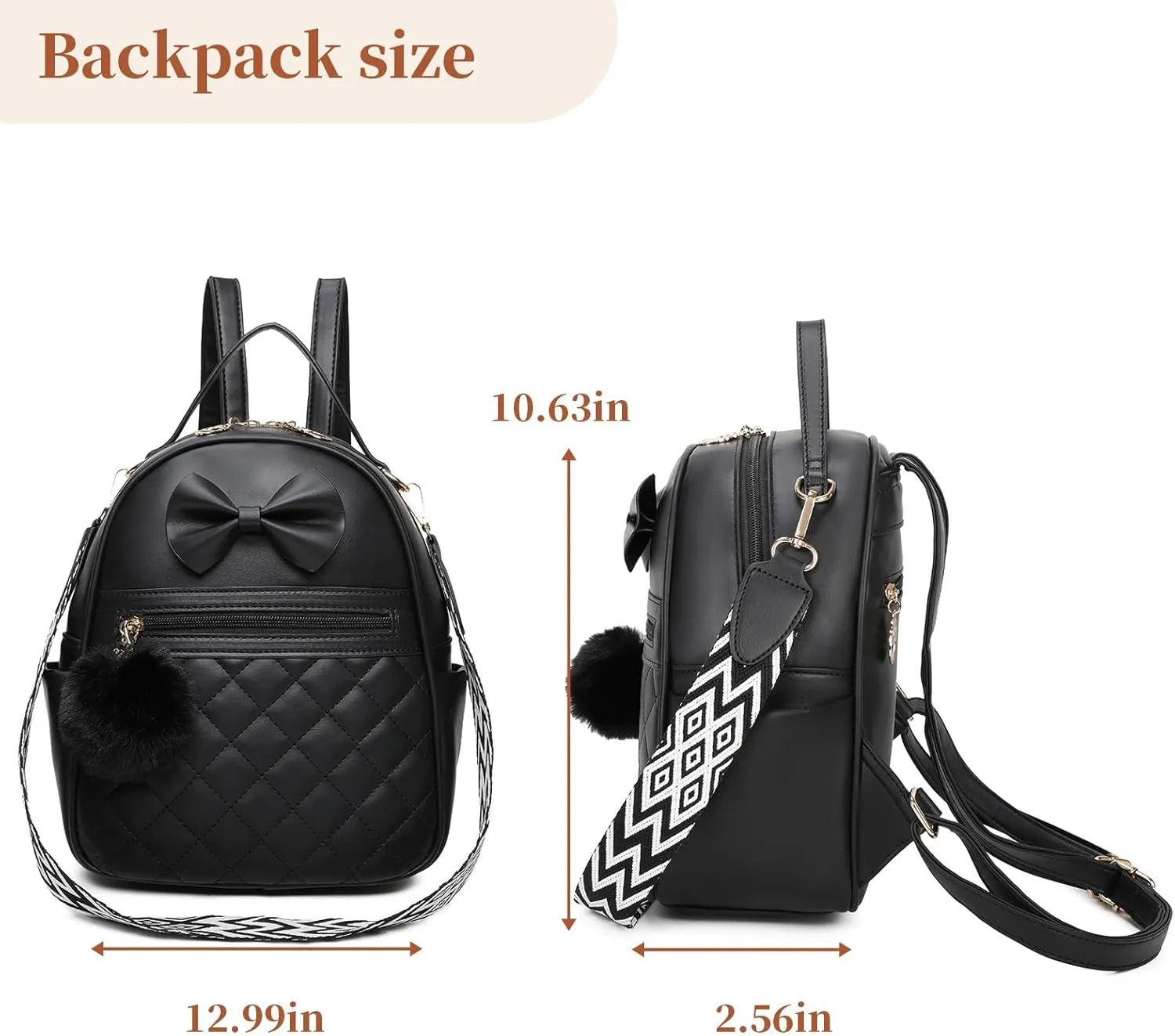 I IHAYNER Cute Little Backpack Purse with Bow Mini Backpack for Girls Teen Vegan Leather Pom Backpack Shoulder Bag for Women Pure Beige