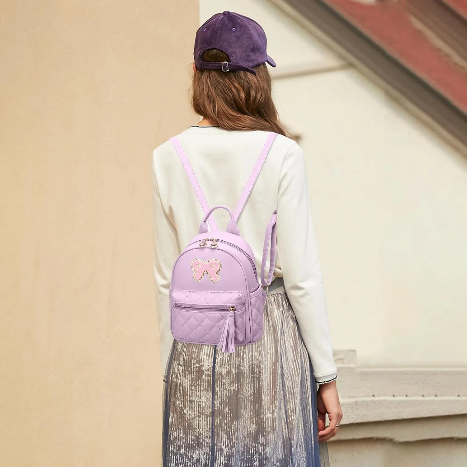 I IHAYNER Girls Bowknot Cute Leather Backpack Mini Backpack Purse for Women Small Bookbag Travel Daypacks with Charm Tassel Purple