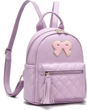 I IHAYNER Girls Bowknot Cute Leather Backpack Mini Backpack Purse for Women Small Bookbag Travel Daypacks with Charm Tassel Purple