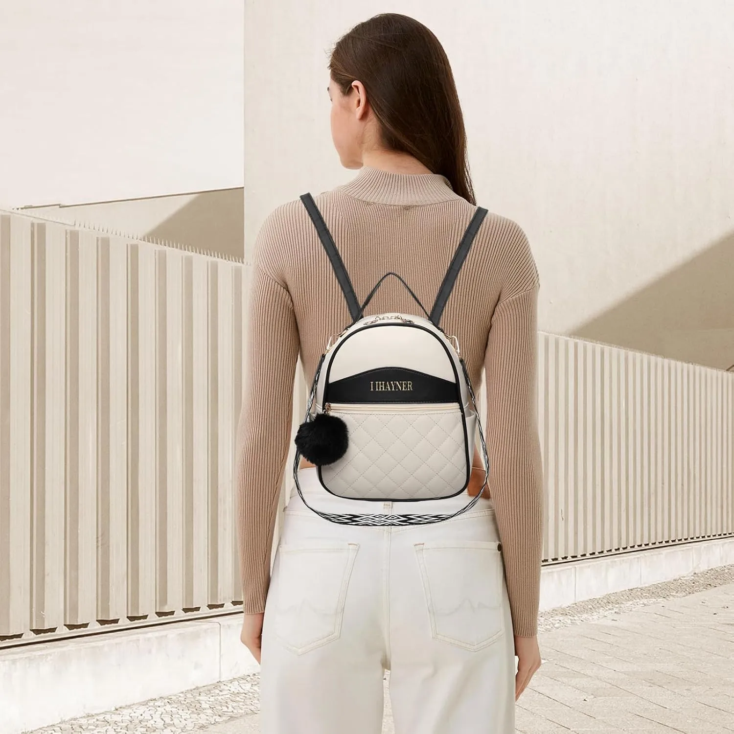 I IHAYNER Girls Fashion Backpack Purse Small Cute Mini Backpack for Girls Teen Vegan Leather Women Pom Backpack Shoulder Bag Black-1