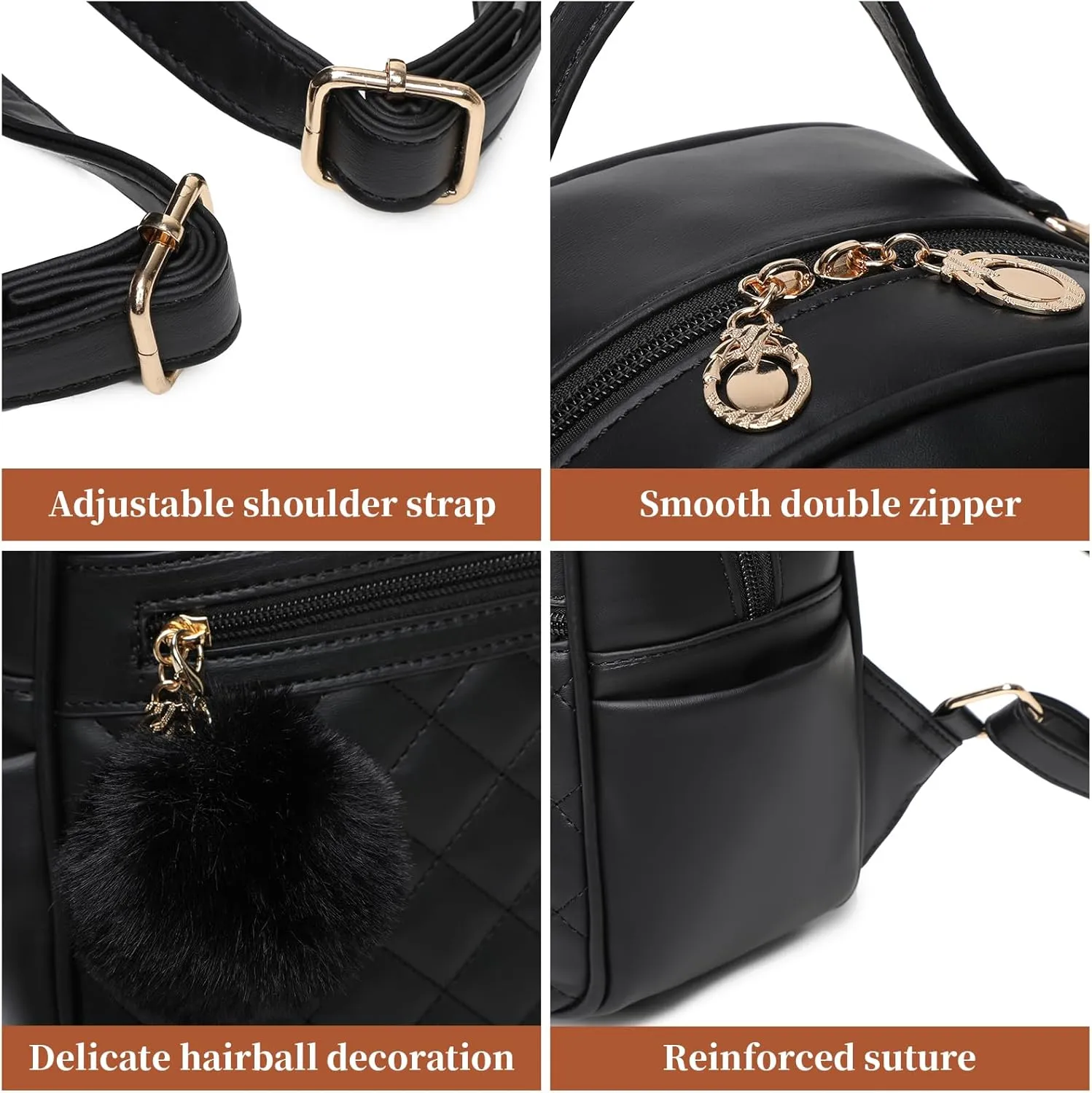 I IHAYNER Girls Fashion Backpack Purse Small Cute Mini Backpack for Girls Teen Vegan Leather Women Pom Backpack Shoulder Bag Black-1