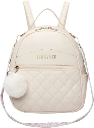 I IHAYNER Girls Fashion Backpack Purse Small Cute Mini Backpack for Girls Teen Vegan Leather Women Pom Backpack Shoulder Bag Pure Beige-1