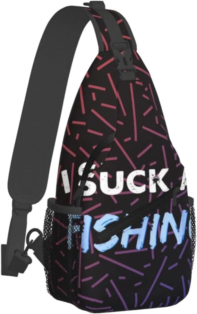 I Suck At Fishing Small Crossbody Backpack Sling Bag For Men Women Mini One Shoulder Chest Bags Gym Sport Travel Hiking Daypack
