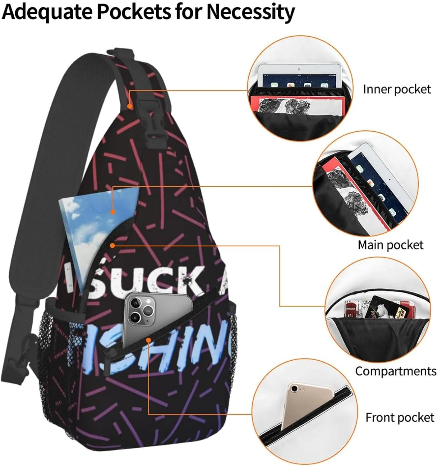 I Suck At Fishing Small Crossbody Backpack Sling Bag For Men Women Mini One Shoulder Chest Bags Gym Sport Travel Hiking Daypack