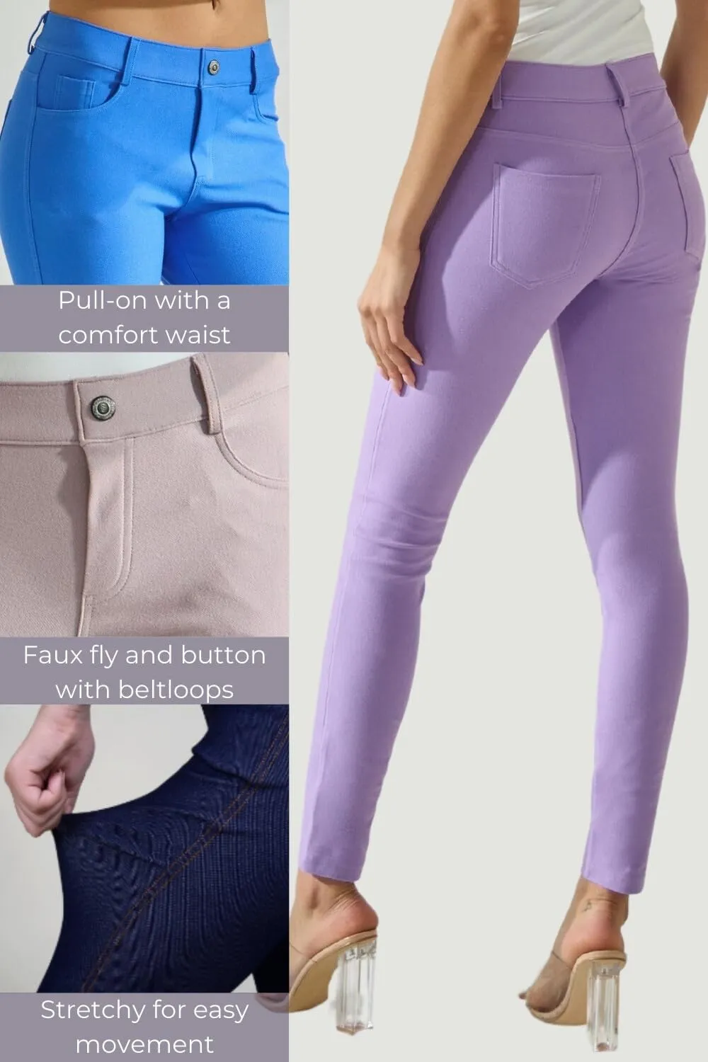 ICONOFLASH Women's Stretch Jeggings with 5 Pockets Pull On Skinny Jean Leggings (Available in Plus Size)