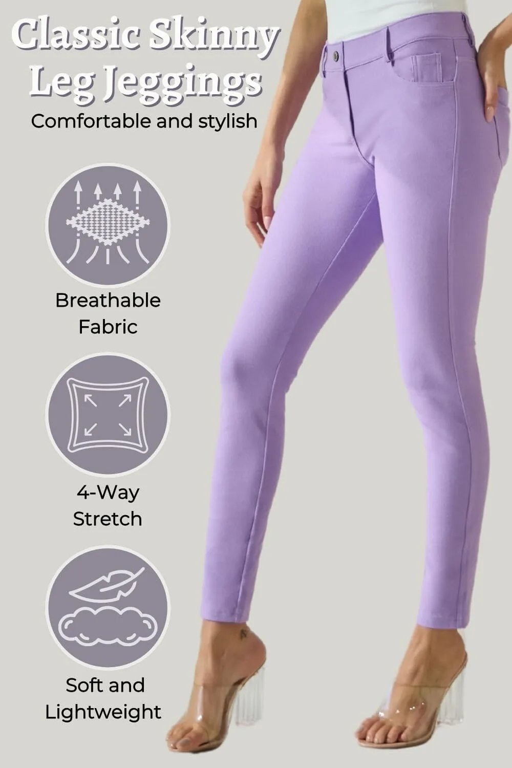 ICONOFLASH Women's Stretch Jeggings with 5 Pockets Pull On Skinny Jean Leggings (Available in Plus Size)