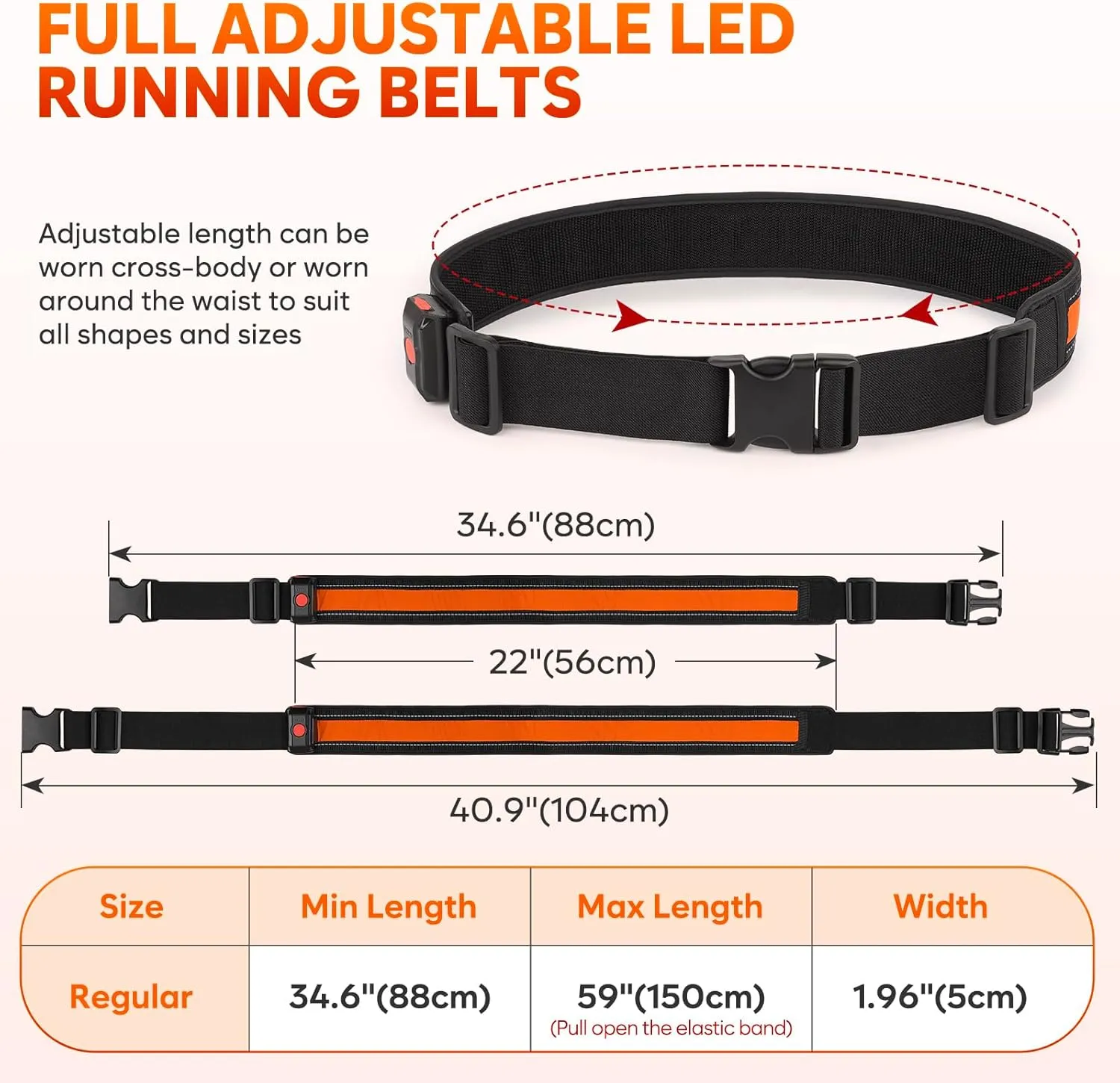 Illumifun LED Running Belt - USB Rechargeable Light Up Sash, High-Visibility Elastic Waistband Light for Running, Cycling, Hiking, Camping & Nighttime Activities