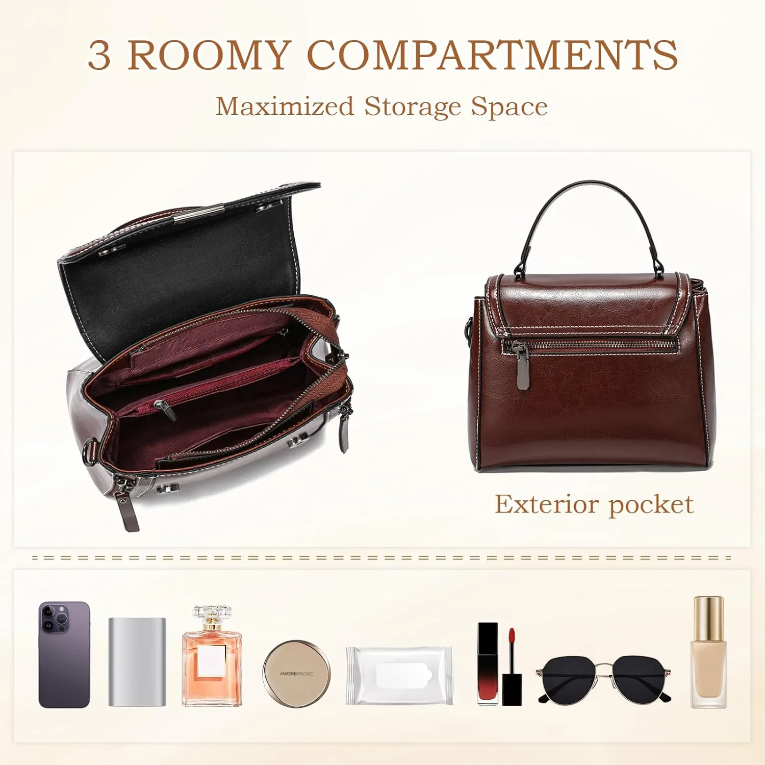 imeetu Oil Wax Leather Handbags for Women, Crossbody Bag Removable Shoulder Strap