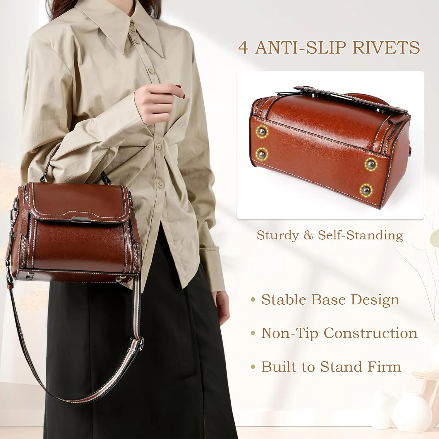 imeetu Oil Wax Leather Handbags for Women, Crossbody Bag Removable Shoulder Strap