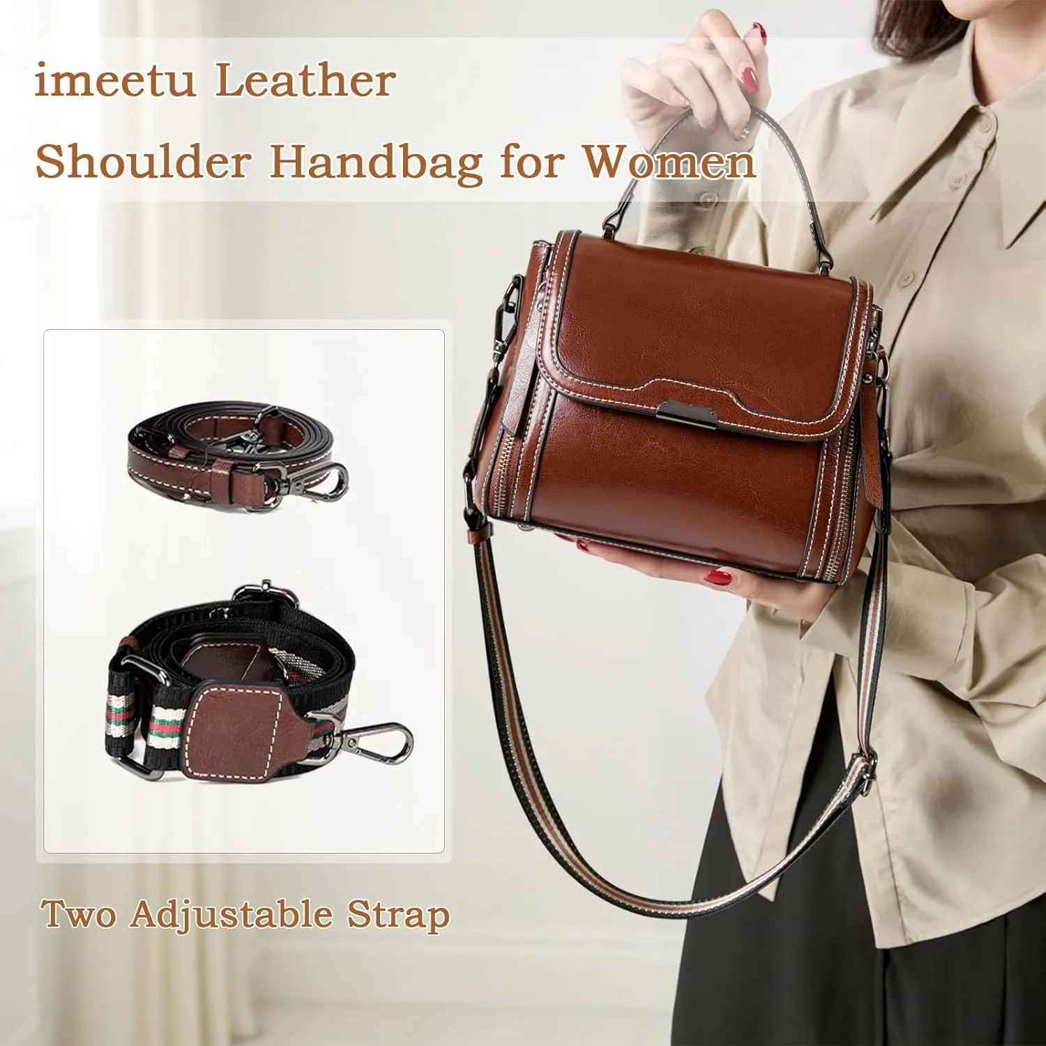 imeetu Oil Wax Leather Handbags for Women, Crossbody Bag Removable Shoulder Strap