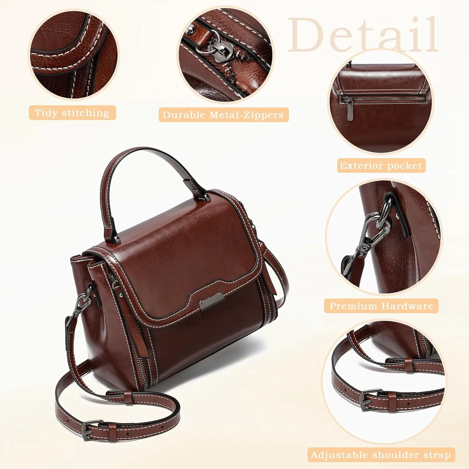 imeetu Oil Wax Leather Handbags for Women, Crossbody Bag Removable Shoulder Strap