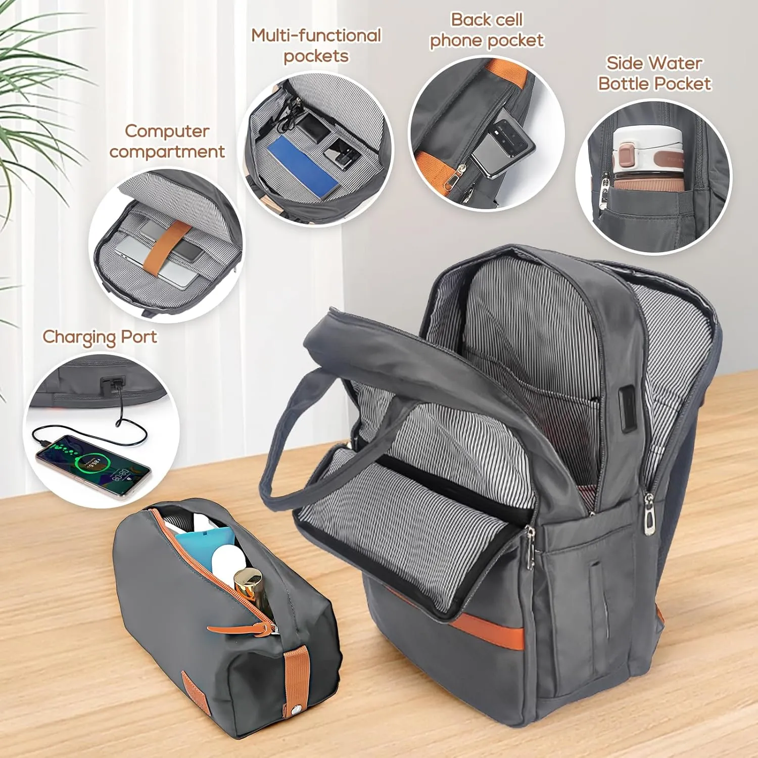 imiomo Hard Shell 20 Inch Carry on Luggage 3 Piece Set with Travel Backpack, Lightweight Hardside Carry-On Suitcase with Spinner Wheels and TSA Lock, Grey