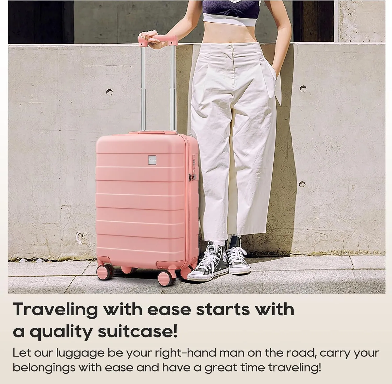 imiomo Hard Shell 20 Inch Carry on Luggage 3 Piece Set with Travel Backpack, Lightweight Hardside Carry-On Suitcase with Spinner Wheels and TSA Lock, Pink