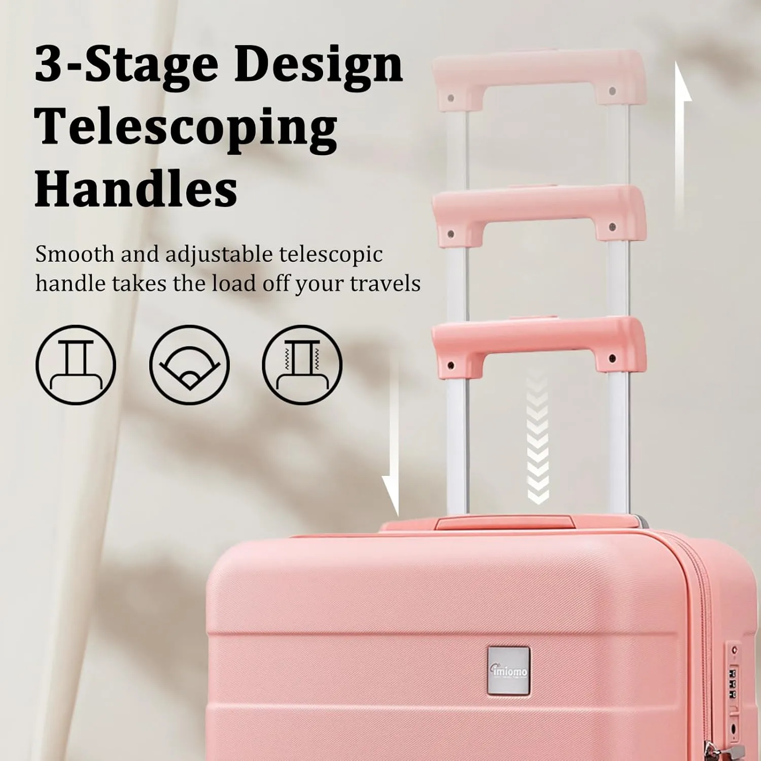 imiomo Hard Shell 20 Inch Carry on Luggage 3 Piece Set with Travel Backpack, Lightweight Hardside Carry-On Suitcase with Spinner Wheels and TSA Lock, Pink