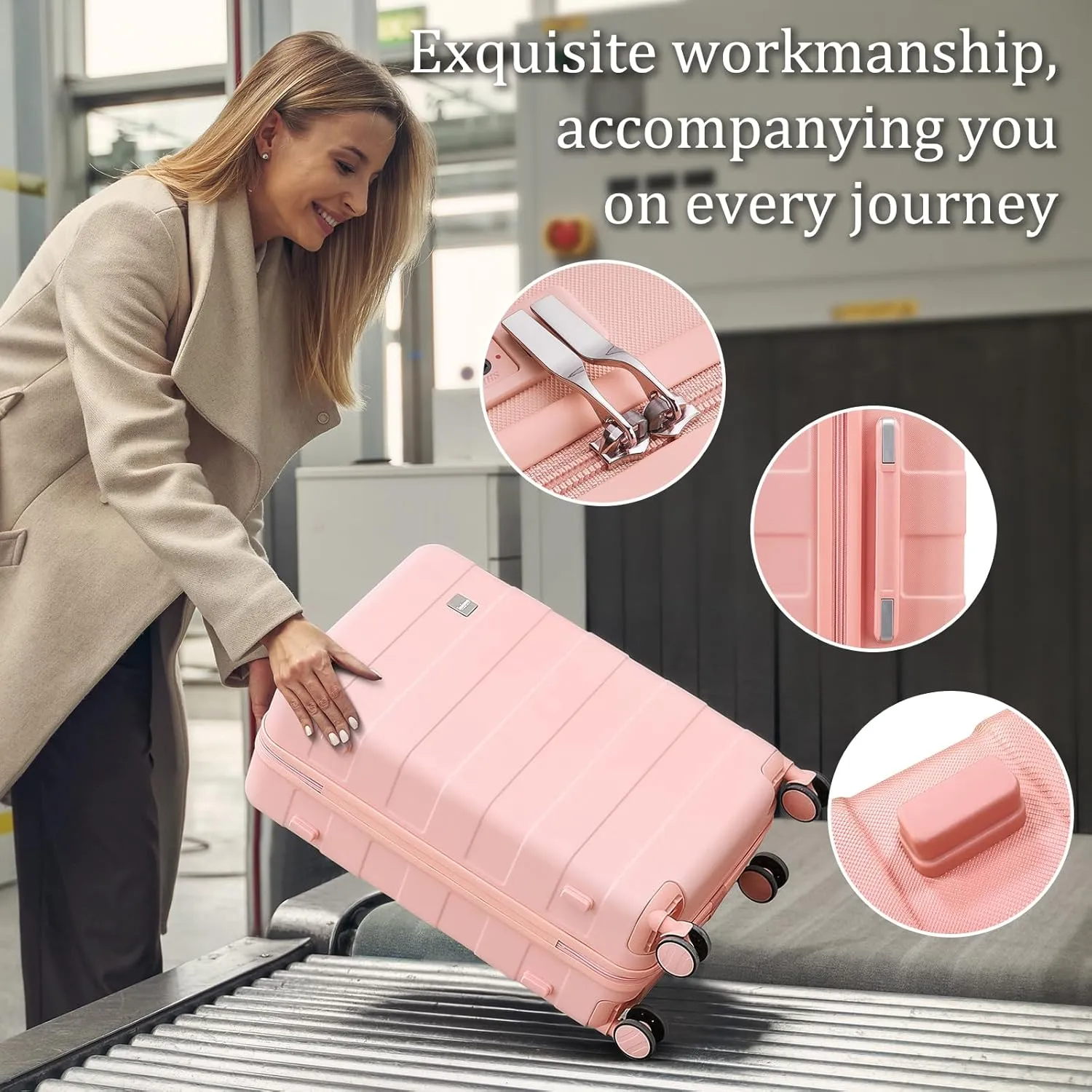 imiomo Hard Shell 20 Inch Carry on Luggage 3 Piece Set with Travel Backpack, Lightweight Hardside Carry-On Suitcase with Spinner Wheels and TSA Lock, Pink