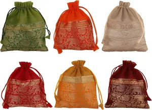 Indian Handcrafted Assorted Colors Synthetic Brocade Wedding Bridal Packaging Drawstring Potli Pouches Bags for Gift Jewelry