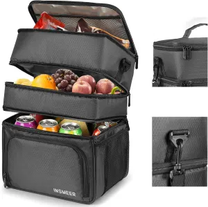 INSMEER 20L Lunch Box for Men - 3 Compartments, Insulated Lunch Bag with Leak-Proof Lining, Small Cooler Bag Ideal for Office, Picnic, Outdoors, & Beach