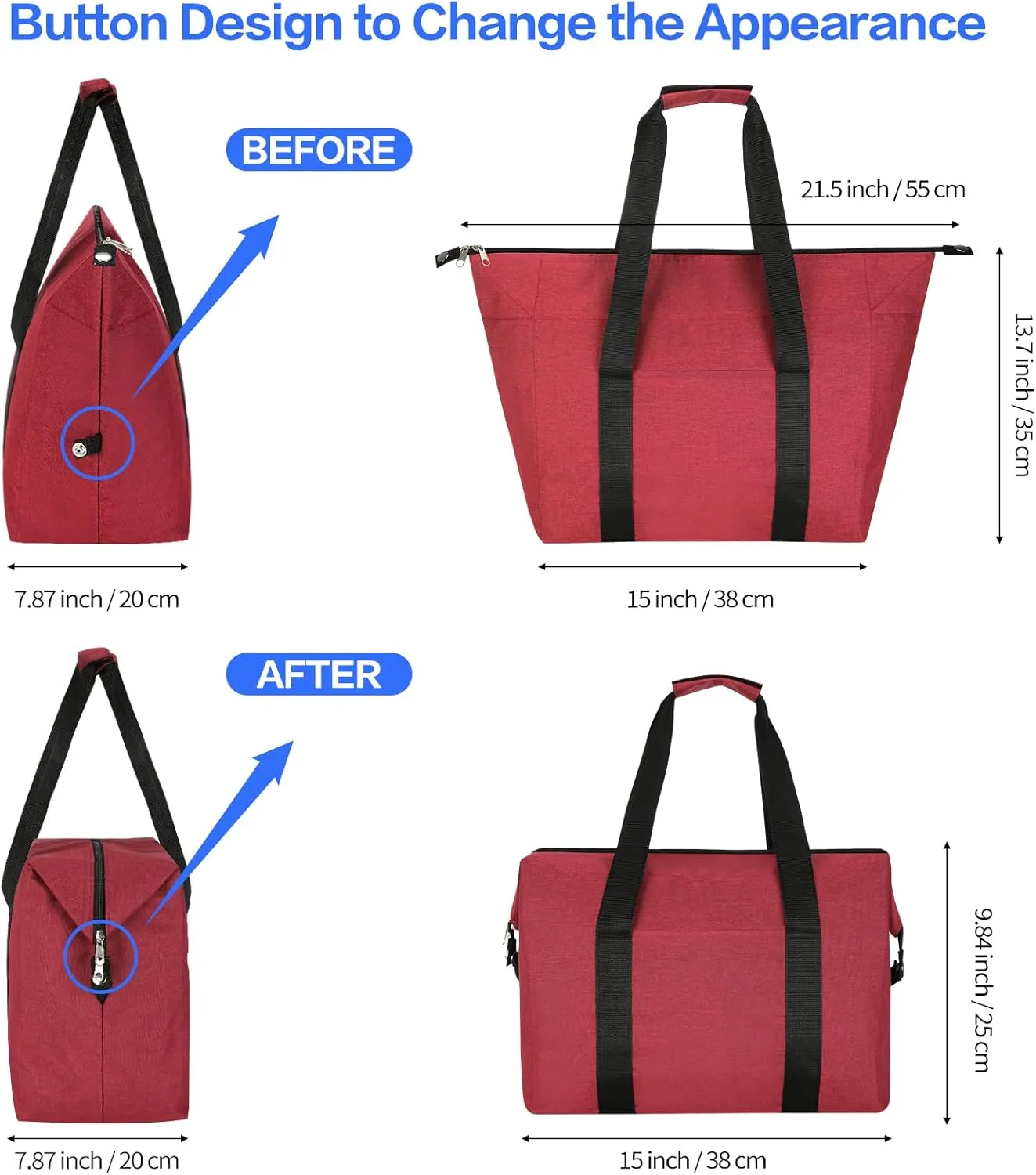 Insulated Cooler Bag - Reusable, Collapsible Cooler Grocery Bag, Thermal Foam Insulation for Hot/Cold Food, Ideal for Delivery, Travel,Beach and Picnics