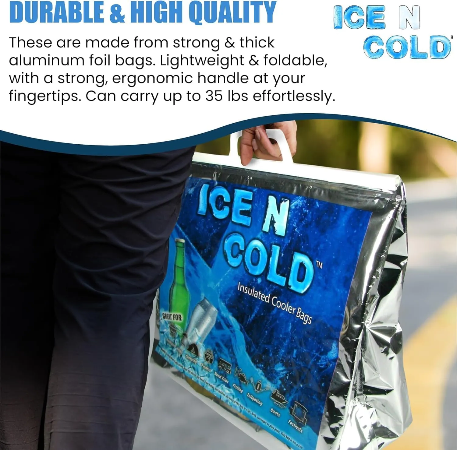 Insulated Cooler Bag - X-Large 40 lbs Capacity (Pack of 10) | Lightweight, Soft, Collapsible | Ideal for Groceries, Camping, Hiking, Beach, Travel