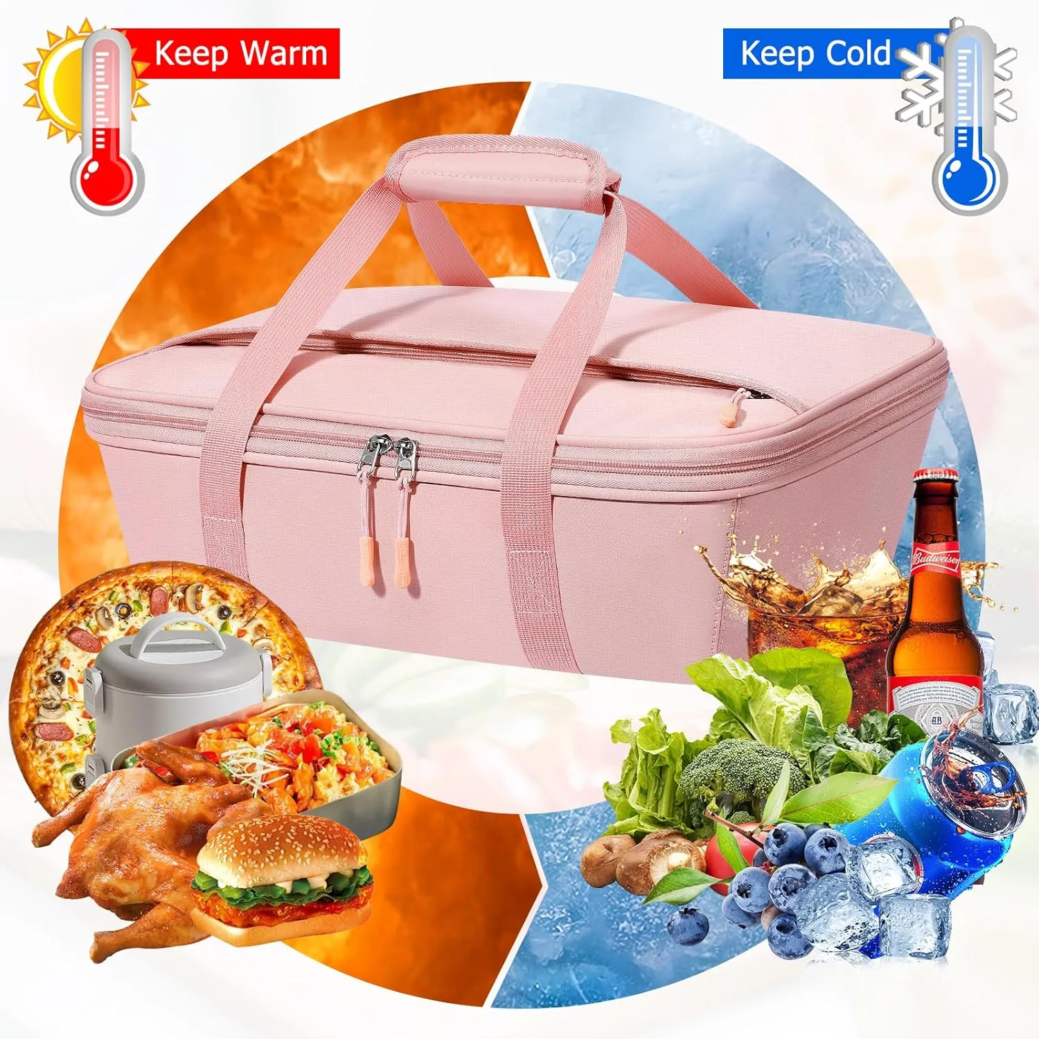 Insulated Food Delivery Bag, Cooler Bags Insulated, Pizza Delivery Bag for Hot and Cold Food, Large Capacity Reusable Warming Bag for Commercial Parties Personal - pink
