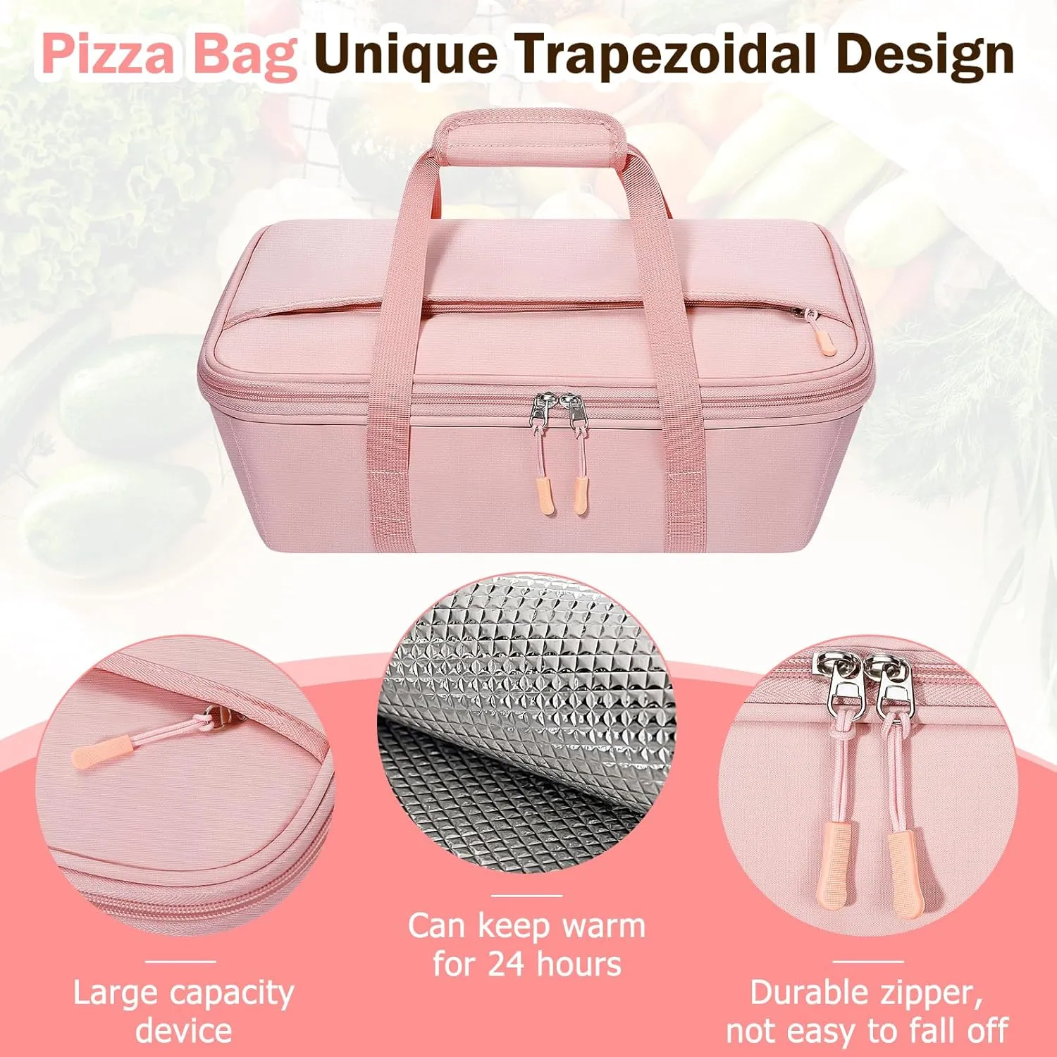 Insulated Food Delivery Bag, Cooler Bags Insulated, Pizza Delivery Bag for Hot and Cold Food, Large Capacity Reusable Warming Bag for Commercial Parties Personal - pink