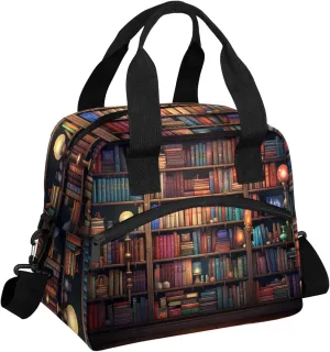 Insulated Lunch Bag for Men Women Adult, Vintage Educational Bookcase Reusable Lunch Box with Adjustable Shoulder Strap Large Leakproof Cooler Bag for Picnic Work