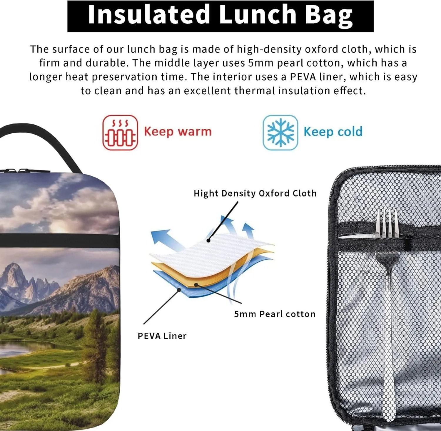 Insulated Lunch Bag for Men Women Reusable Lunch Box Landscape national park Lunchbox Leakproof Cooler Bags for Work Picnic